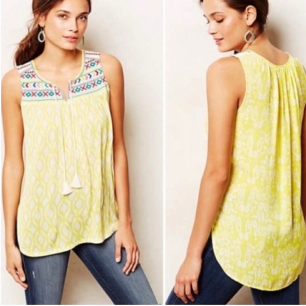 One September Yellow Boho embroidered Top Yellow XS